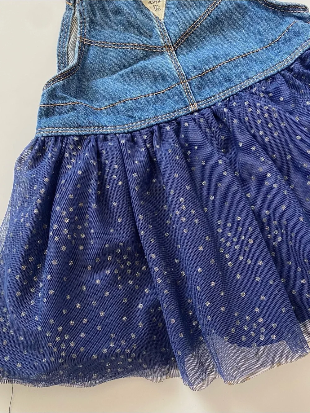 OshKosh B'gosh Denim Bib Overall Dress with Navy Sparkle Tulle